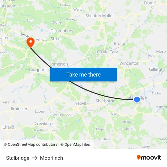 Stalbridge to Moorlinch map