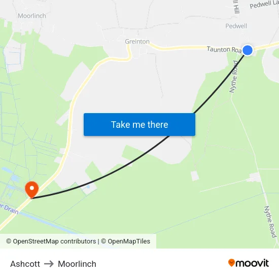 Ashcott to Moorlinch map