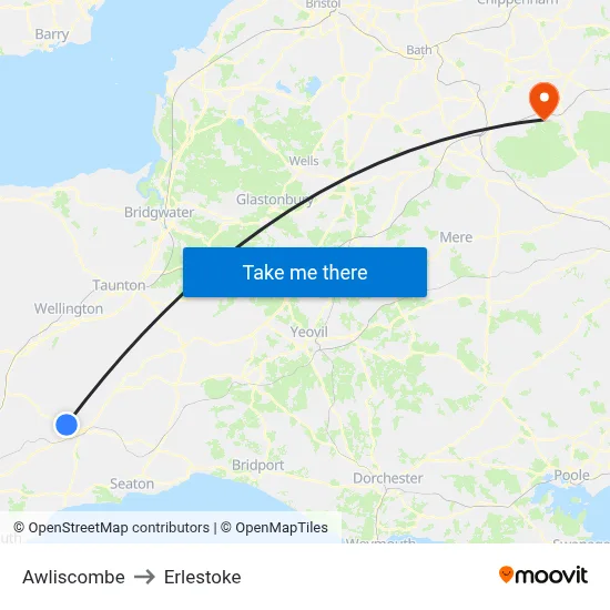Awliscombe to Erlestoke map