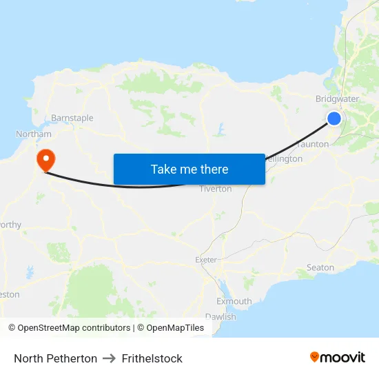 North Petherton to Frithelstock map