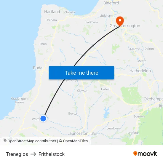 Treneglos to Frithelstock map