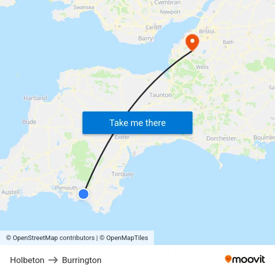 Holbeton to Burrington map
