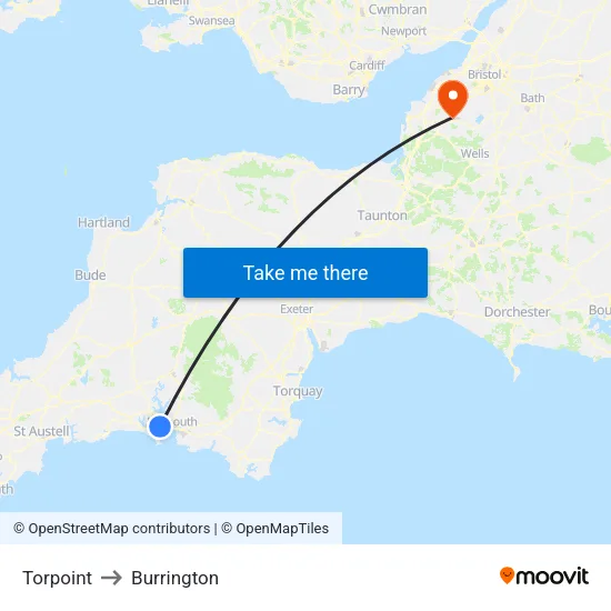 Torpoint to Burrington map