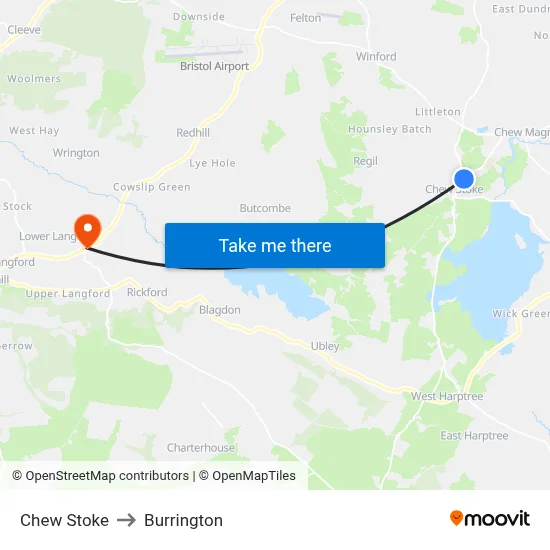 Chew Stoke to Burrington map