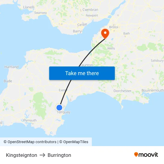 Kingsteignton to Burrington map