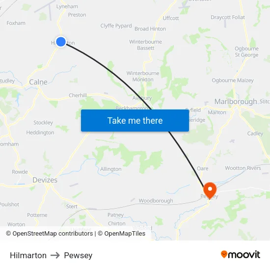 Hilmarton to Pewsey map