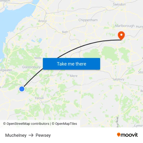 Muchelney to Pewsey map