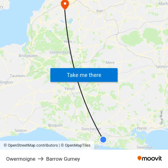 Owermoigne to Barrow Gurney map