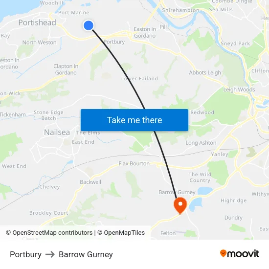 Portbury to Barrow Gurney map