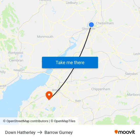 Down Hatherley to Barrow Gurney map