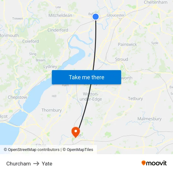 Churcham to Yate map