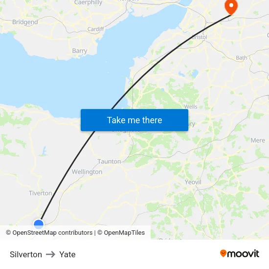 Silverton to Yate map