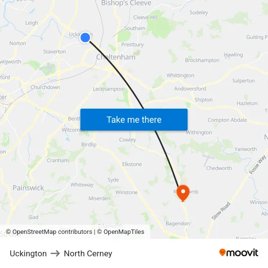 Uckington to North Cerney map