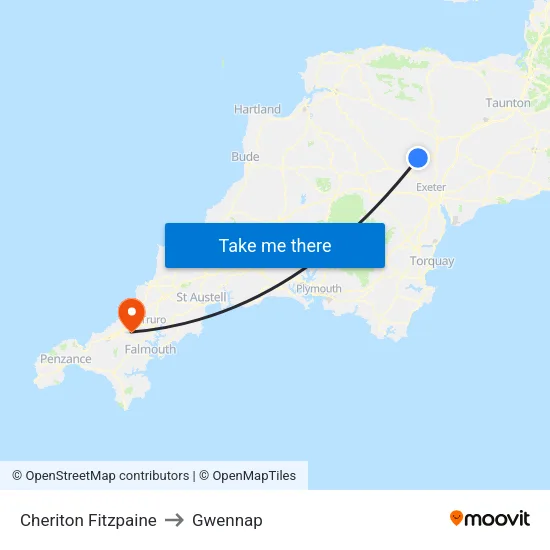 Cheriton Fitzpaine to Gwennap map