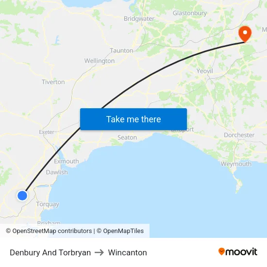 Denbury And Torbryan to Wincanton map