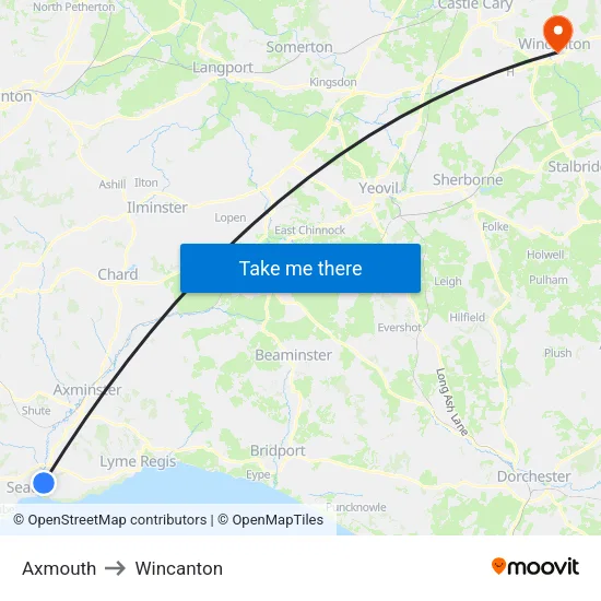 Axmouth to Wincanton map