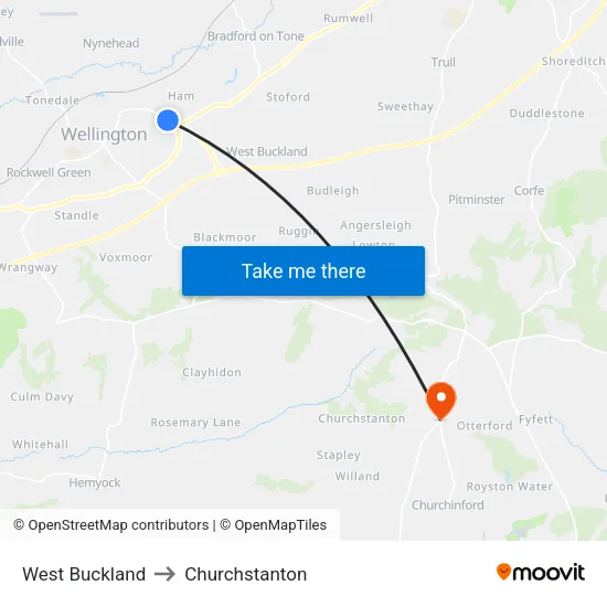 West Buckland to Churchstanton map