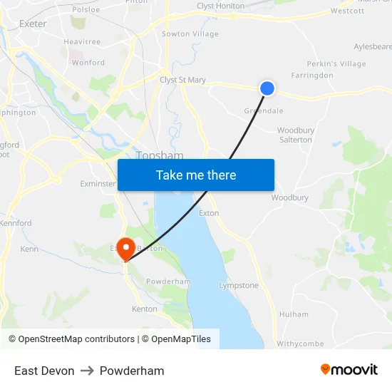 East Devon to Powderham map