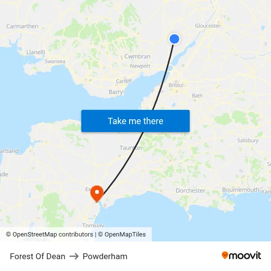 Forest Of Dean to Powderham map