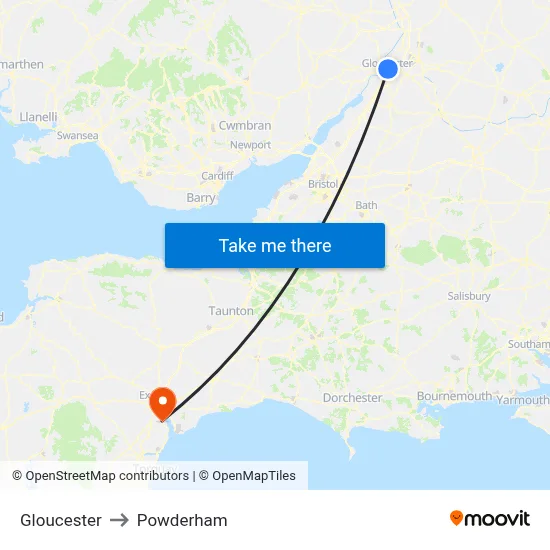 Gloucester to Powderham map