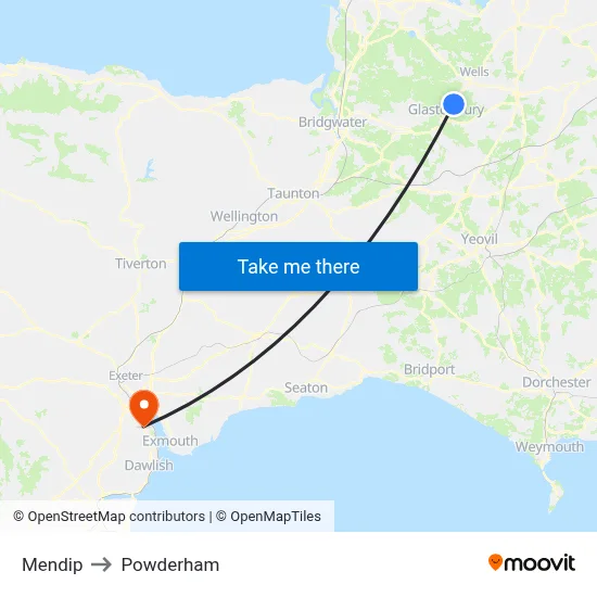 Mendip to Powderham map