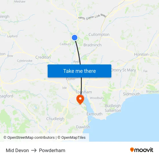 Mid Devon to Powderham map