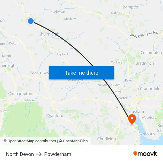 North Devon to Powderham map