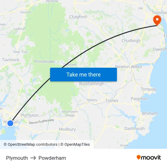 Plymouth to Powderham map