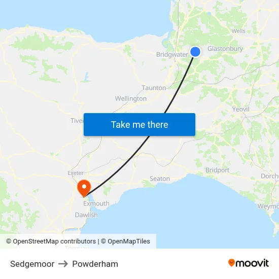 Sedgemoor to Powderham map
