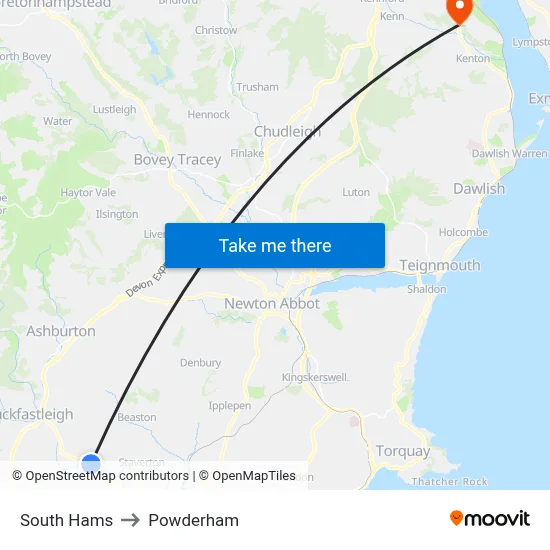 South Hams to Powderham map