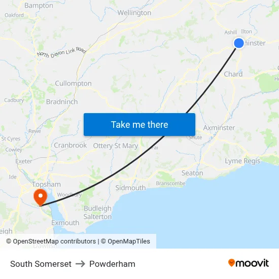 South Somerset to Powderham map