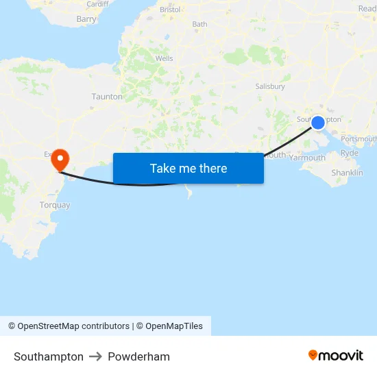 Southampton to Powderham map