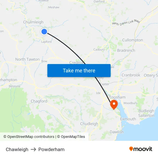 Chawleigh to Powderham map