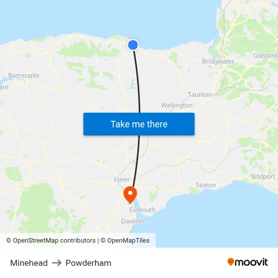 Minehead to Powderham map