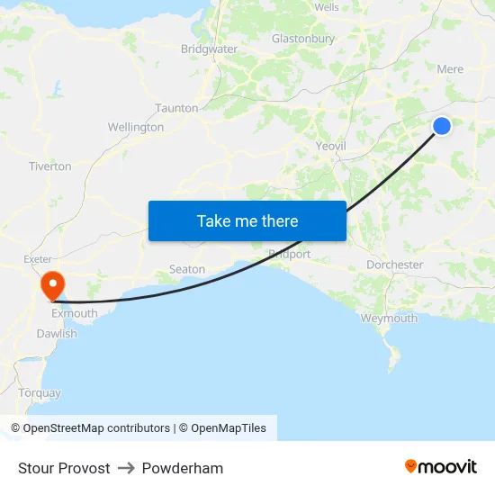 Stour Provost to Powderham map
