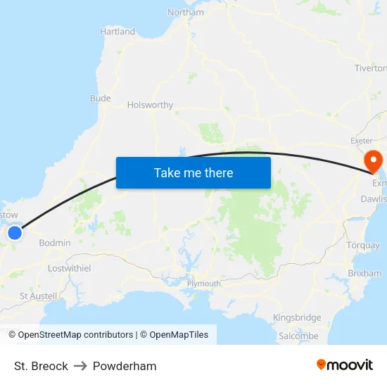 St. Breock to Powderham map