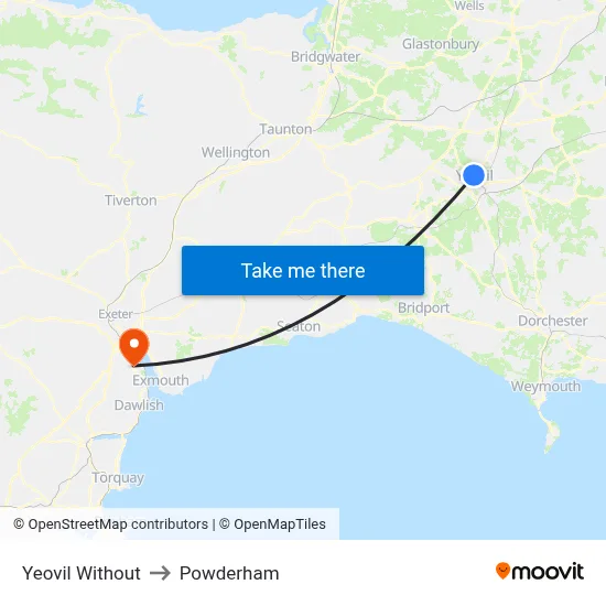 Yeovil Without to Powderham map