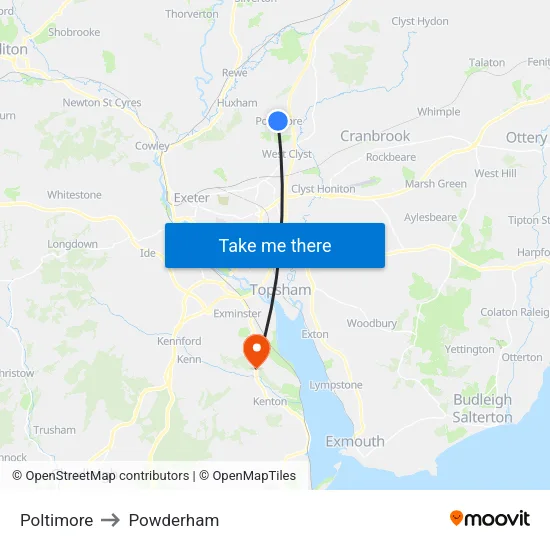 Poltimore to Powderham map