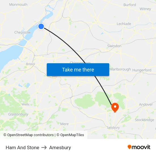 Ham And Stone to Amesbury map