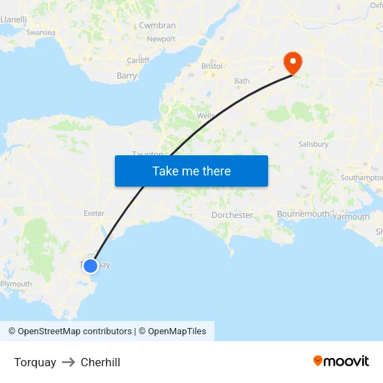 Torquay to Cherhill map