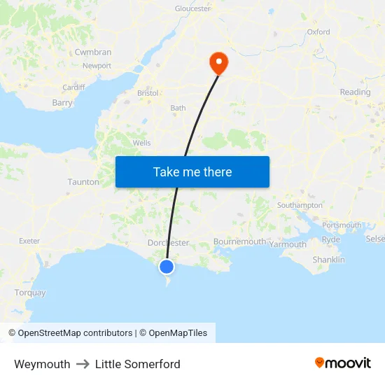 Weymouth to Little Somerford map