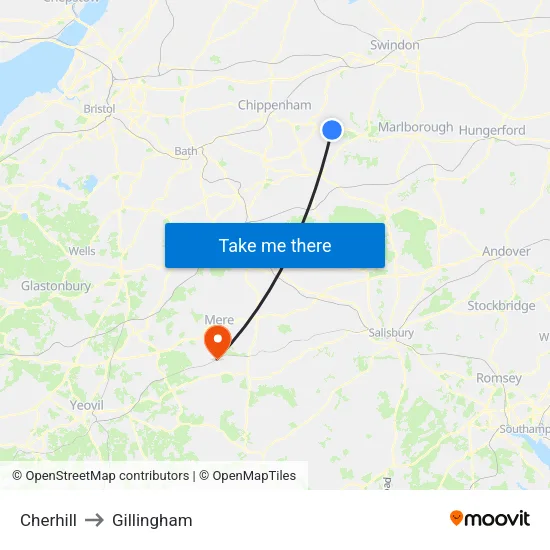 Cherhill to Gillingham map