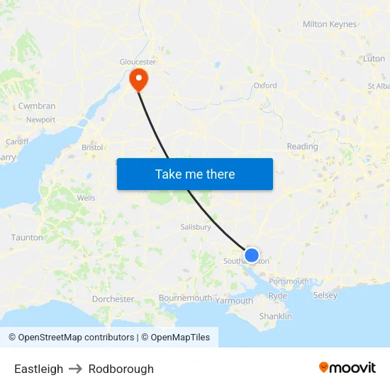 Eastleigh to Rodborough map
