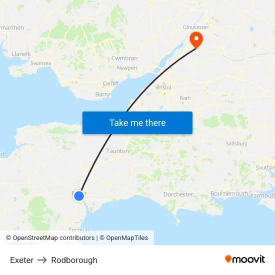 Exeter to Rodborough map