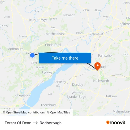 Forest Of Dean to Rodborough map