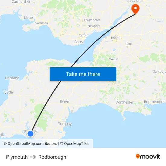 Plymouth to Rodborough map