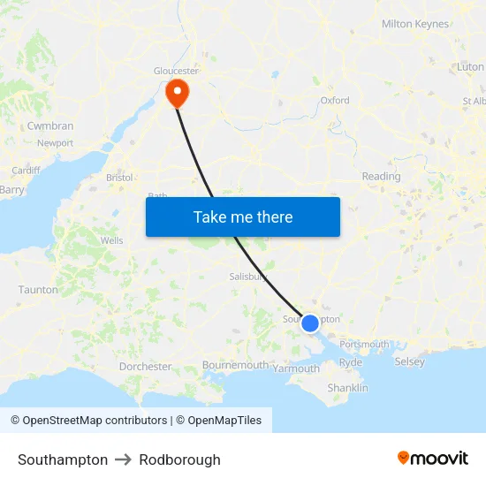 Southampton to Rodborough map
