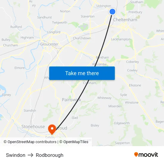 Swindon to Rodborough map