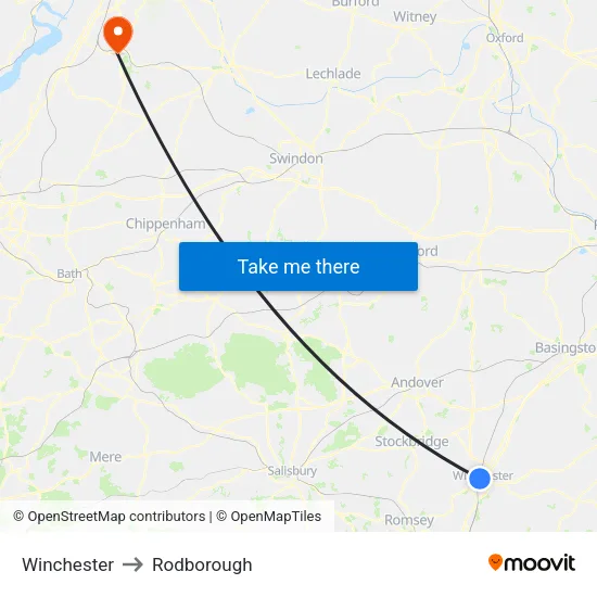 Winchester to Rodborough map