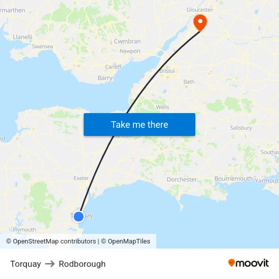 Torquay to Rodborough map
